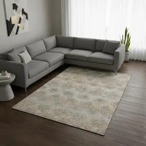 Photo of Brown Ivory And Sky Blue Abstract Washable Area Rug With UV Protection