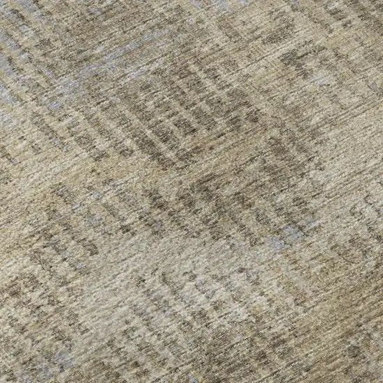 Brown Ivory And Sky Blue Abstract Distressed Washable Area Rug With UV Protection Photo 9