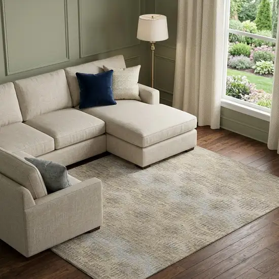 Brown Ivory And Sky Blue Abstract Distressed Washable Area Rug With UV Protection Photo 1