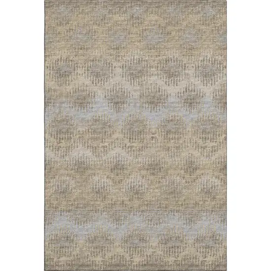Brown Ivory And Sky Blue Abstract Washable Area Rug With UV Protection Photo 2