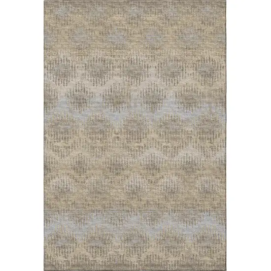 Brown Ivory And Sky Blue Abstract Washable Area Rug With UV Protection Photo 5