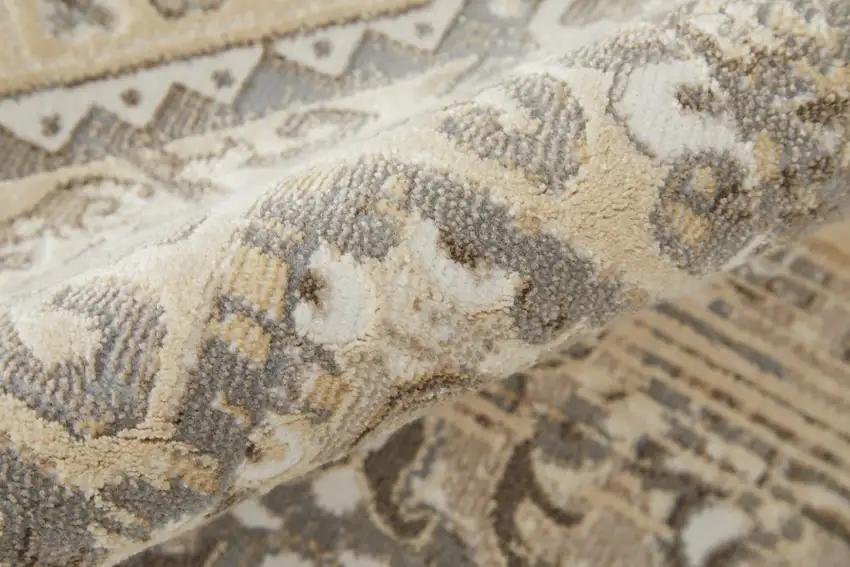 Brown Ivory And Tan Floral Power Loom Distressed Area Rug Photo 8