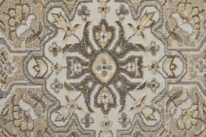 Brown Ivory And Tan Floral Power Loom Distressed Area Rug Photo 9
