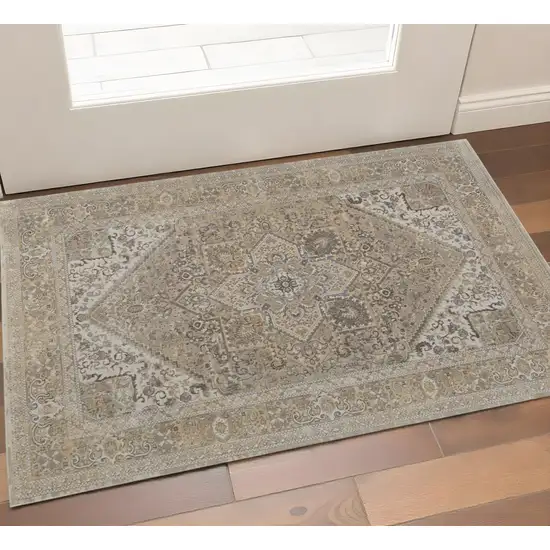 Brown And Ivory Medallion Distressed Area Rug Photo 1