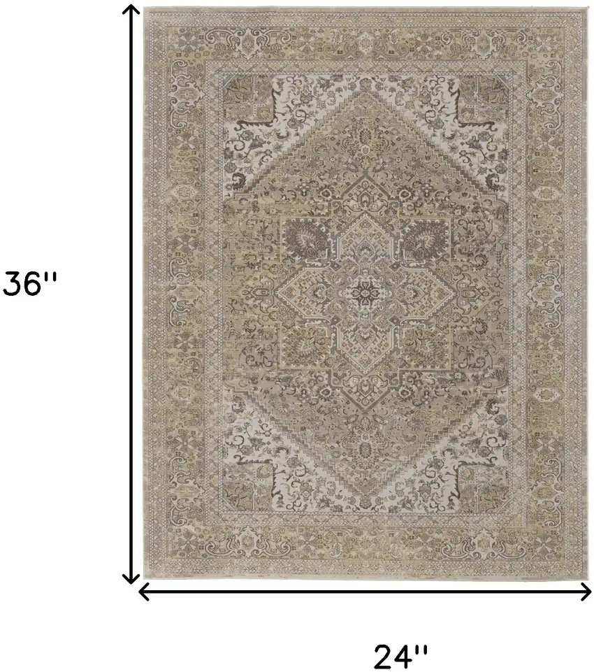 Brown Ivory And Tan Floral Power Loom Distressed Area Rug Photo 7
