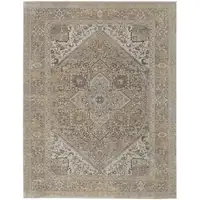 Photo of Brown Ivory And Tan Floral Power Loom Distressed Area Rug