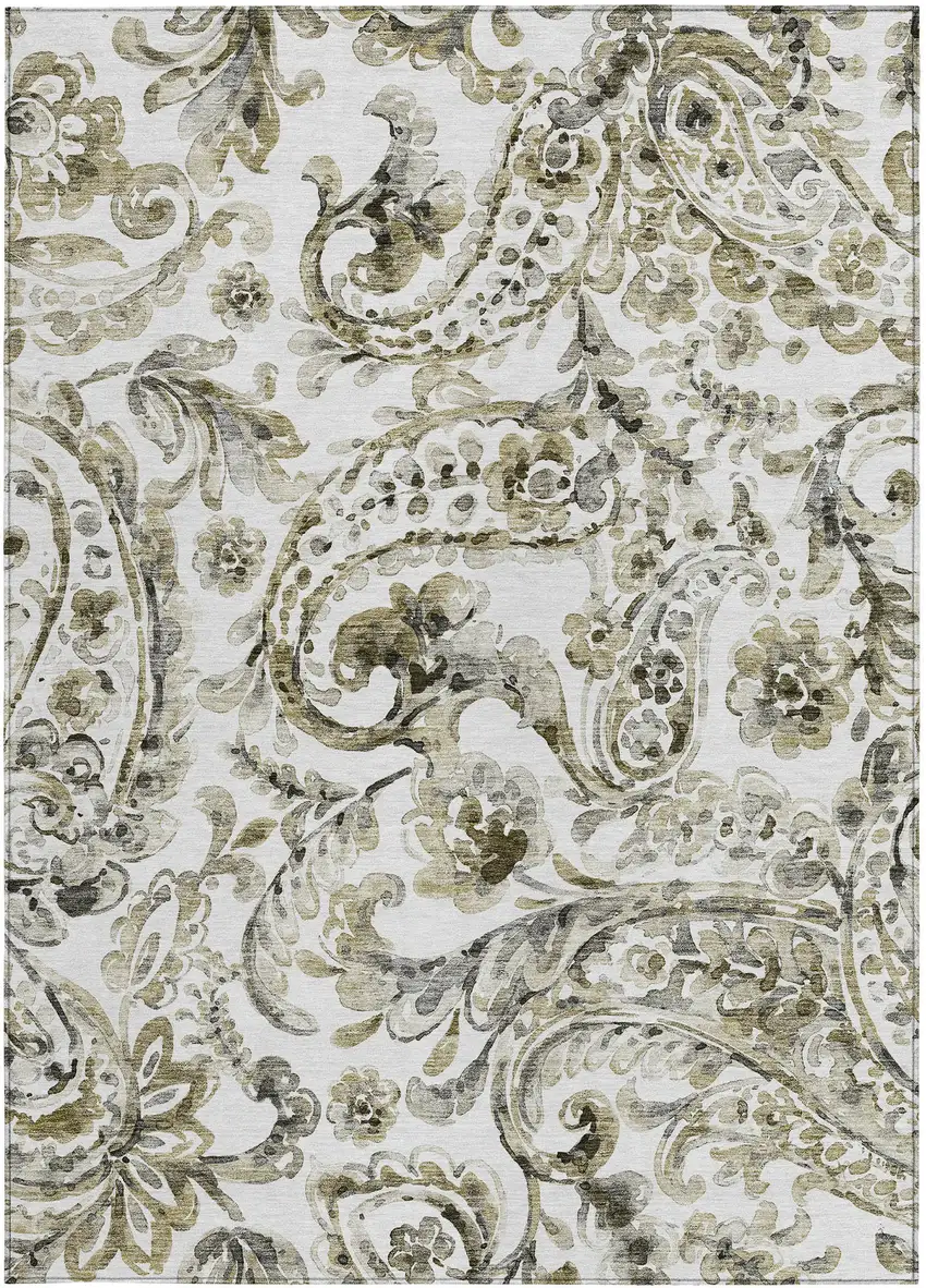 Brown Ivory And Tan Paisley Washable Indoor Outdoor Area Rug Photo 6