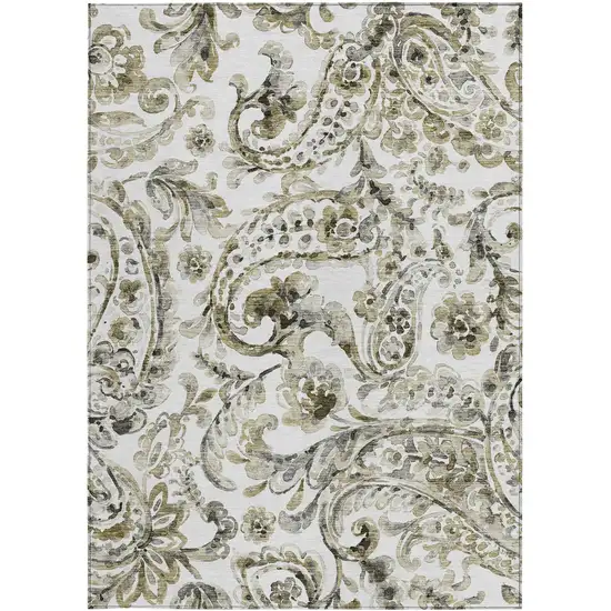 Brown Ivory And Tan Paisley Washable Indoor Outdoor Area Rug Photo 6