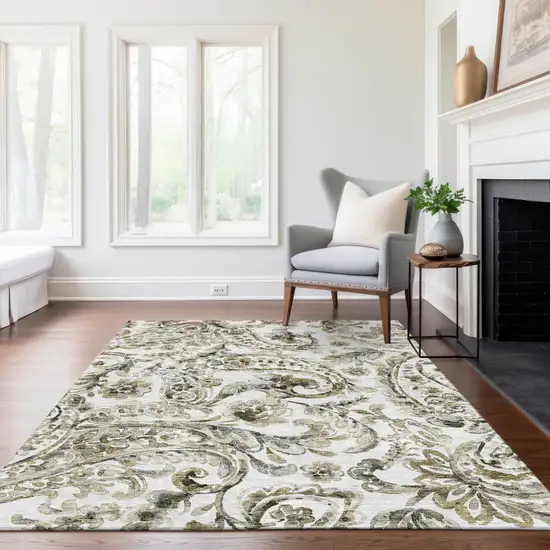 Brown Ivory And Tan Paisley Washable Indoor Outdoor Area Rug Photo 8