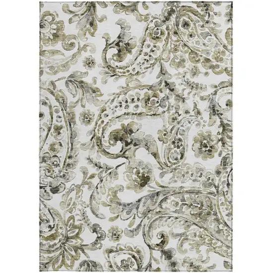 Brown Ivory And Tan Paisley Washable Indoor Outdoor Area Rug Photo 6
