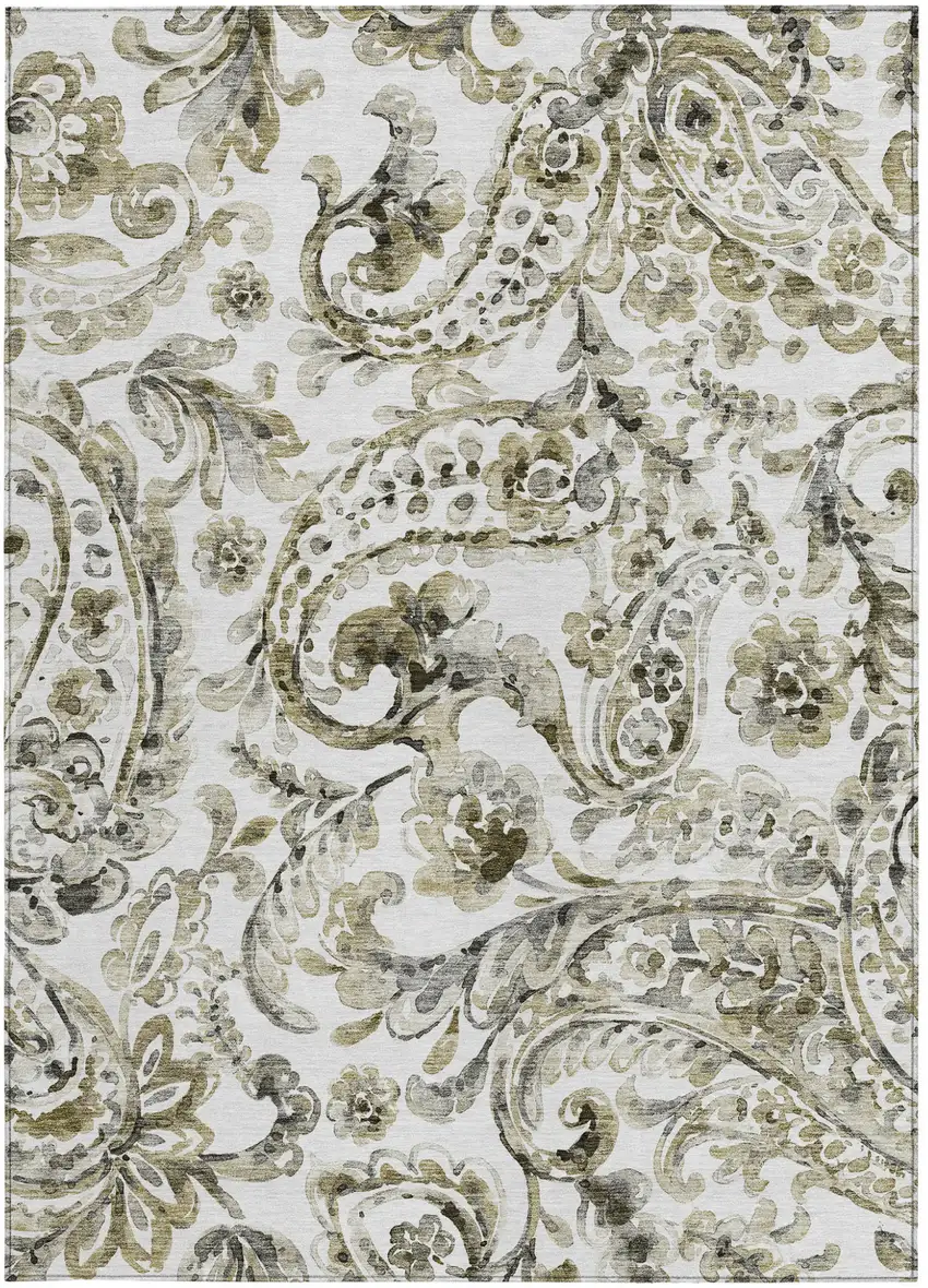 Brown Ivory And Tan Paisley Washable Indoor Outdoor Area Rug Photo 6
