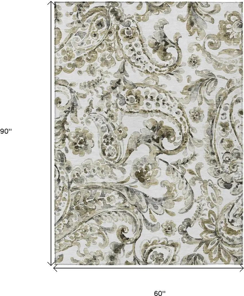 Brown Ivory And Tan Paisley Washable Indoor Outdoor Area Rug Photo 3