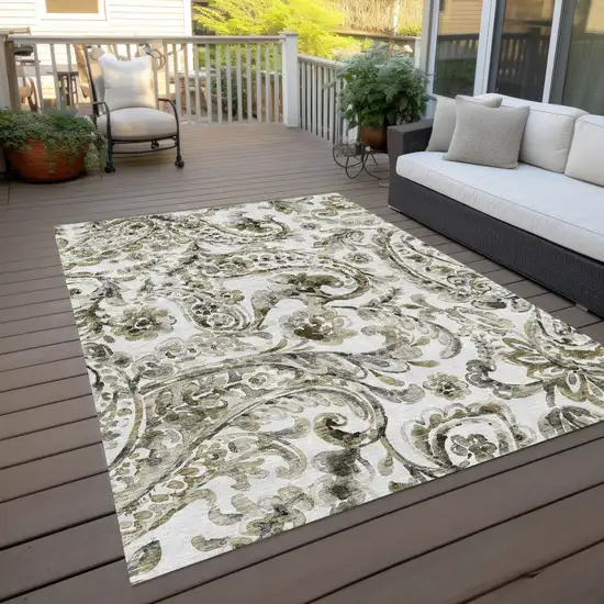 Brown Ivory And Tan Paisley Washable Indoor Outdoor Area Rug Photo 9