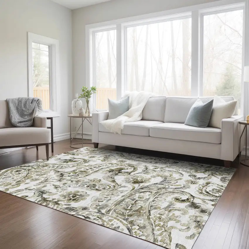 Brown Ivory And Tan Paisley Washable Indoor Outdoor Area Rug Photo 9