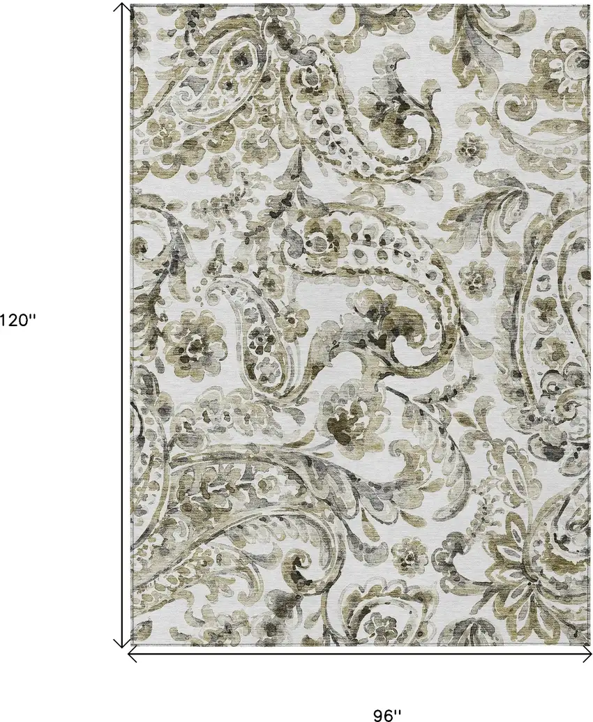 Brown Ivory And Tan Paisley Washable Indoor Outdoor Area Rug Photo 3