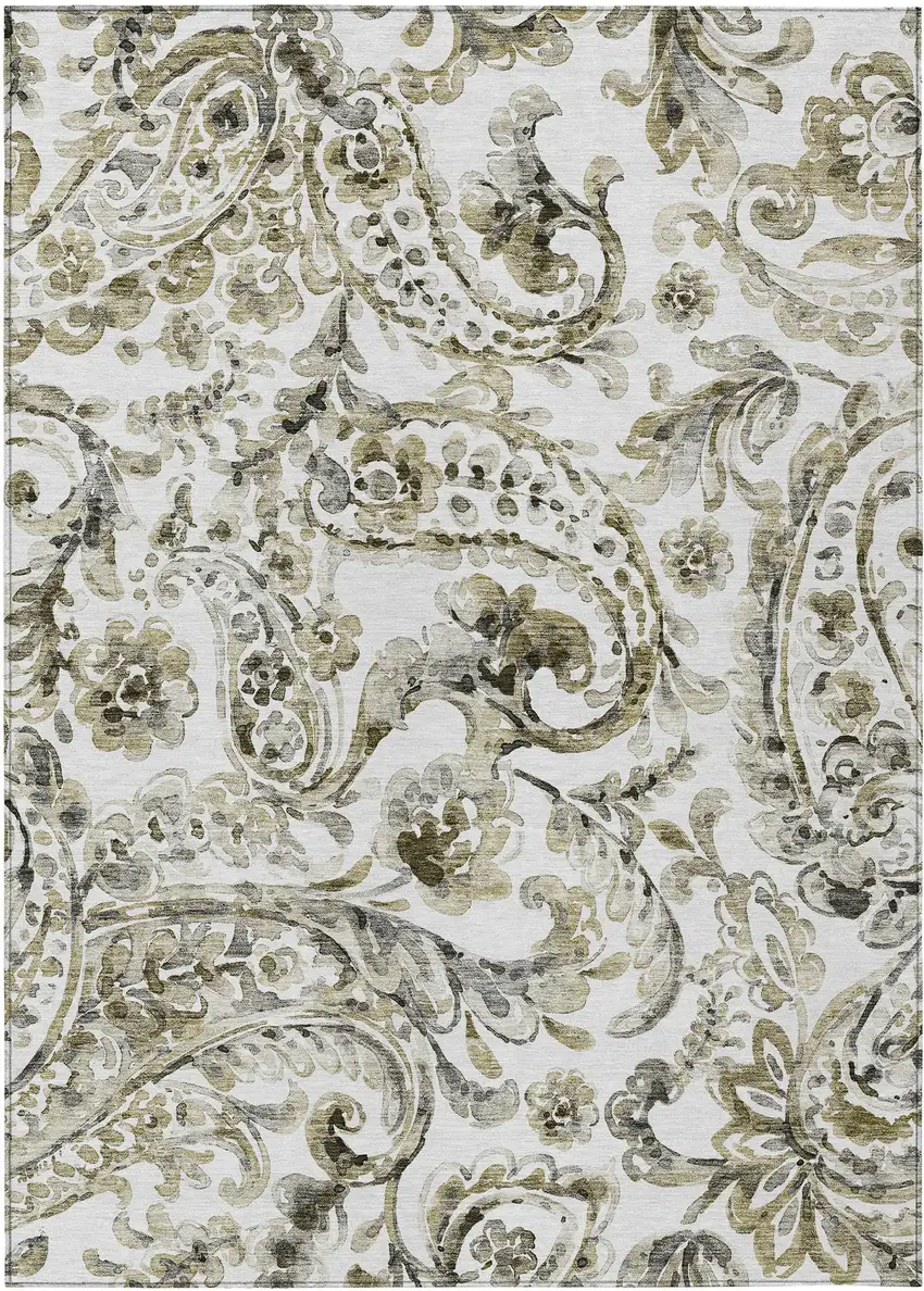 Brown Ivory And Tan Paisley Washable Indoor Outdoor Area Rug Photo 2