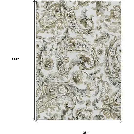 Brown Ivory And Tan Paisley Washable Indoor Outdoor Area Rug Photo 3