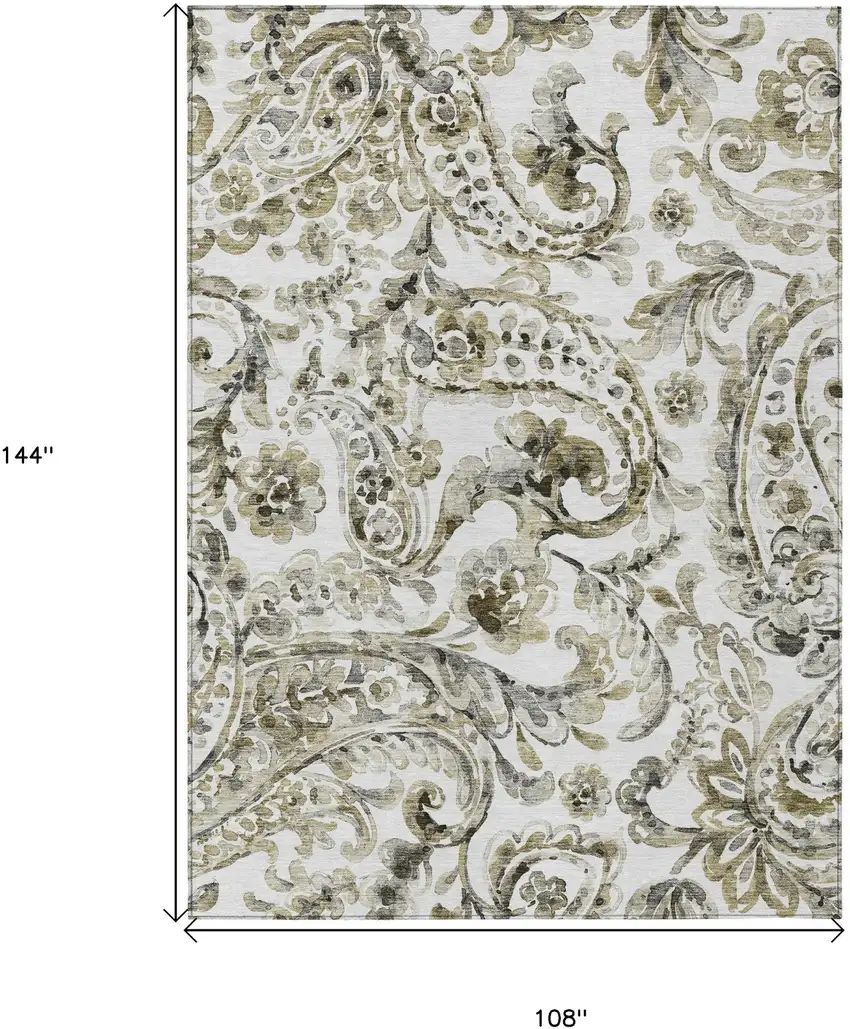 Brown Ivory And Tan Paisley Washable Indoor Outdoor Area Rug Photo 3
