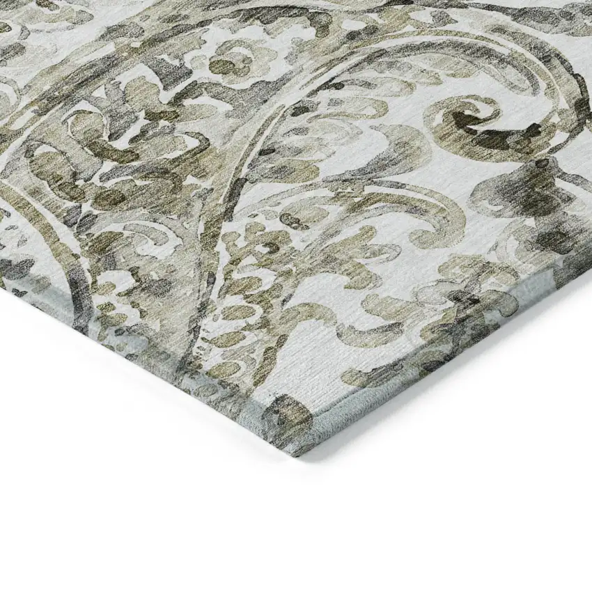 Brown Ivory And Tan Paisley Washable Indoor Outdoor Area Rug Photo 5