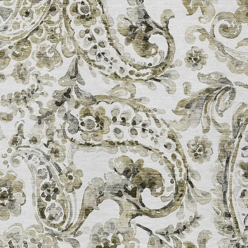 Brown Ivory And Tan Paisley Washable Indoor Outdoor Area Rug Photo 6