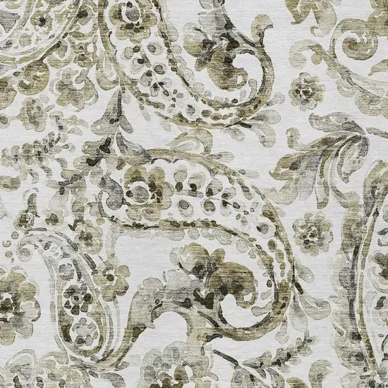 Brown Ivory And Tan Paisley Washable Indoor Outdoor Area Rug Photo 6