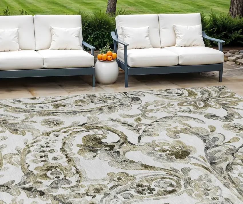 Brown Ivory And Tan Paisley Washable Indoor Outdoor Area Rug Photo 1