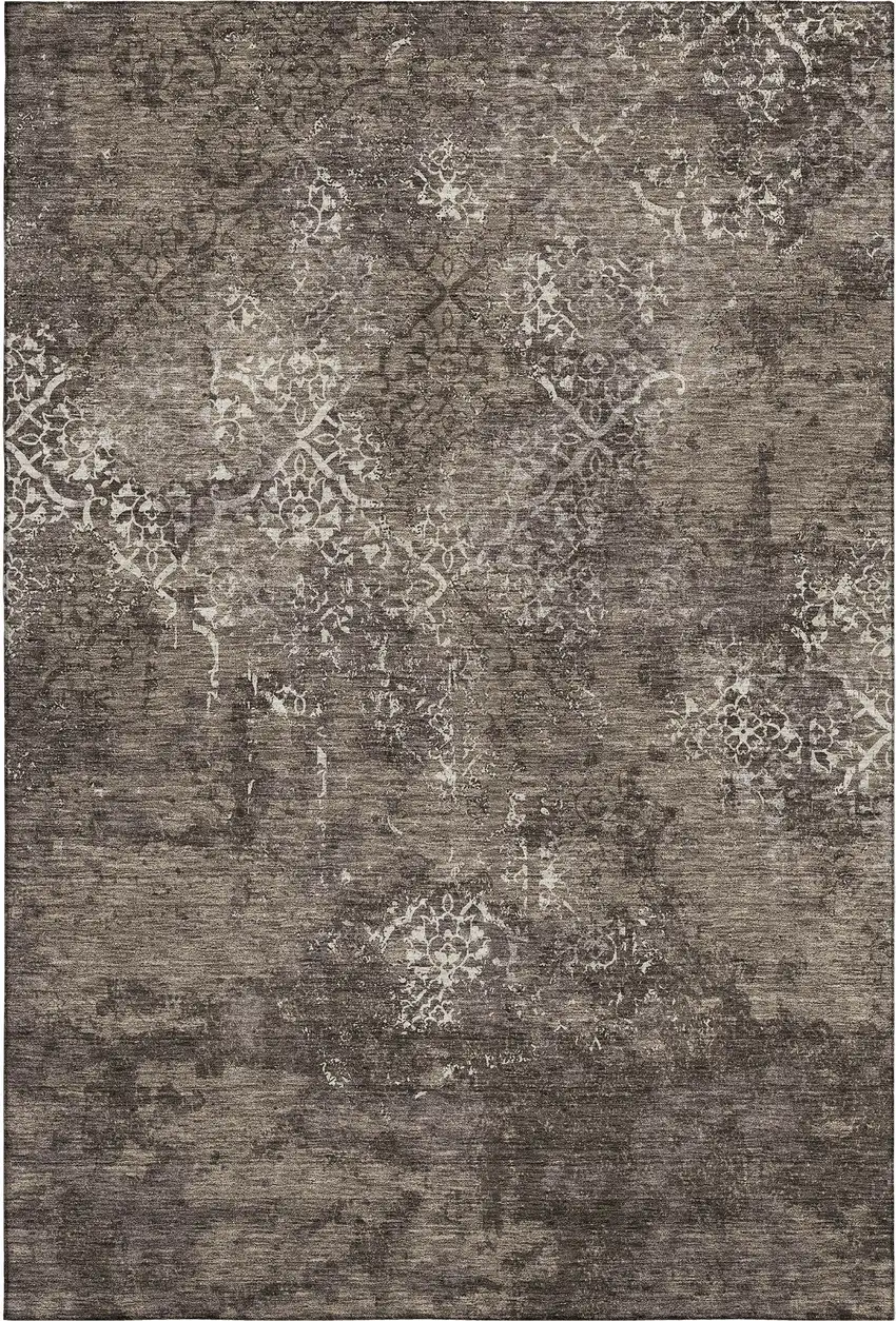 Brown Ivory And Taupe Abstract Washable Area Rug With UV Protection Photo 7
