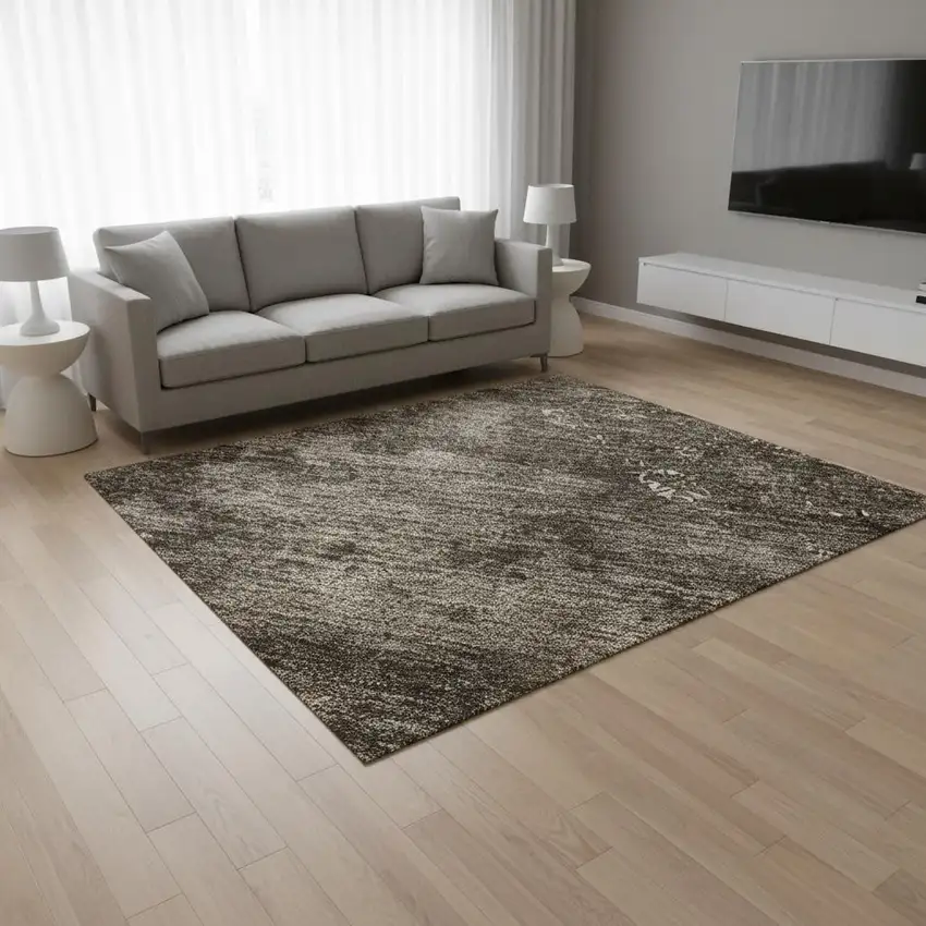 Brown Ivory And Taupe Abstract Washable Area Rug With UV Protection Photo 2