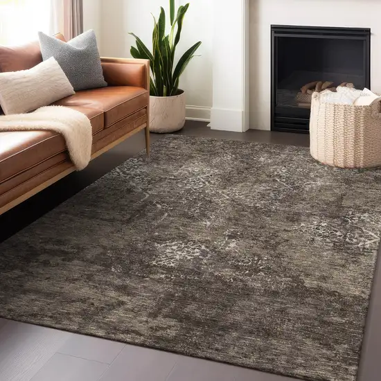 Brown Ivory And Taupe Abstract Washable Area Rug With UV Protection Photo 6