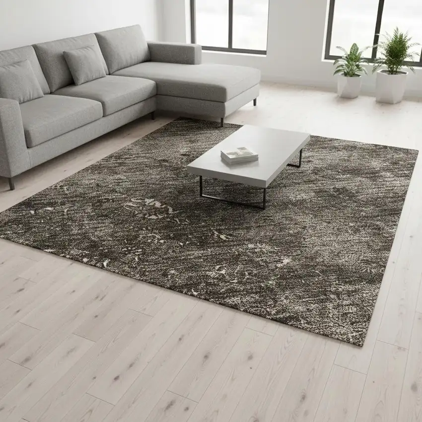 Brown Ivory And Taupe Abstract Washable Area Rug With UV Protection Photo 2