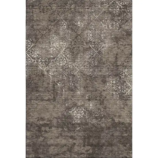 Brown Ivory And Taupe Abstract Washable Area Rug With UV Protection Photo 7