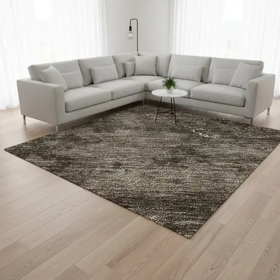 Brown Ivory And Taupe Abstract Washable Area Rug With UV Protection Photo 2