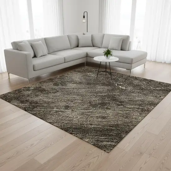 Brown Ivory And Taupe Abstract Washable Area Rug With UV Protection Photo 2