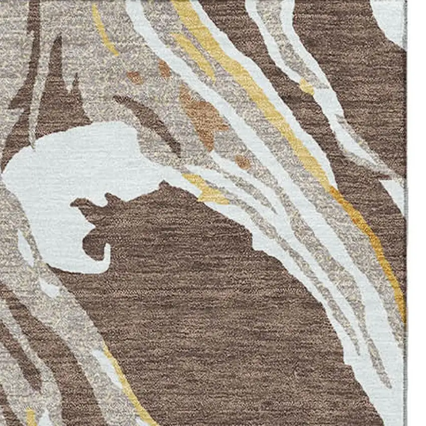 Brown Ivory And Taupe Abstract Washable Area Rug With UV Protection Photo 3