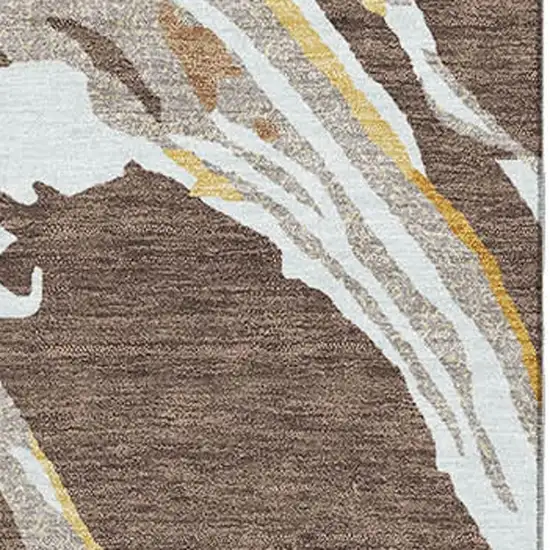 Brown Ivory And Taupe Abstract Washable Area Rug With UV Protection Photo 2