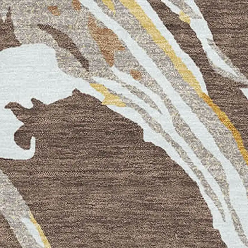 Brown Ivory And Taupe Abstract Washable Area Rug With UV Protection Photo 2