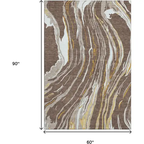 Brown Ivory And Taupe Abstract Washable Area Rug With UV Protection Photo 6