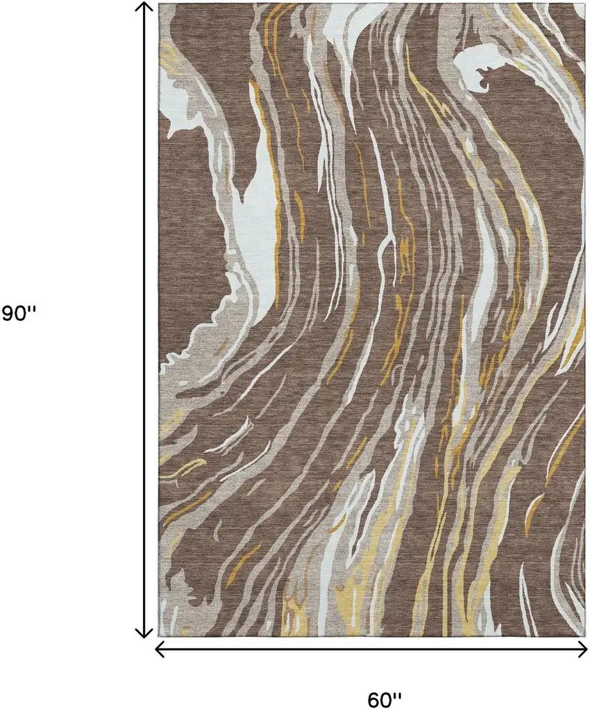 Brown Ivory And Taupe Abstract Washable Area Rug With UV Protection Photo 6