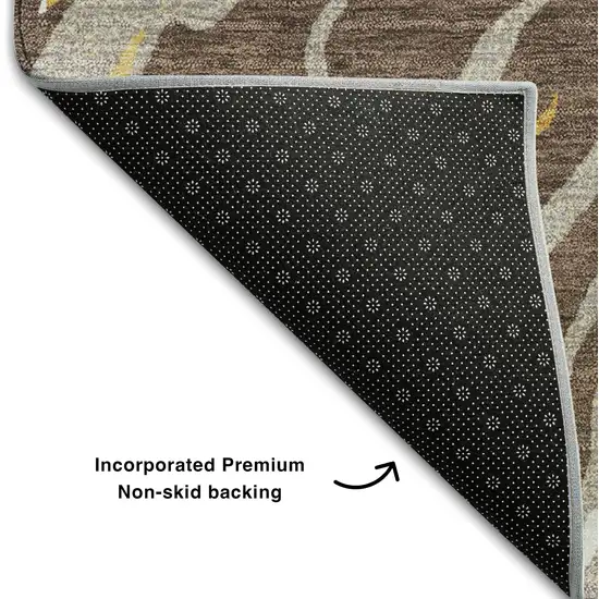Brown Ivory And Taupe Abstract Washable Area Rug With UV Protection Photo 6