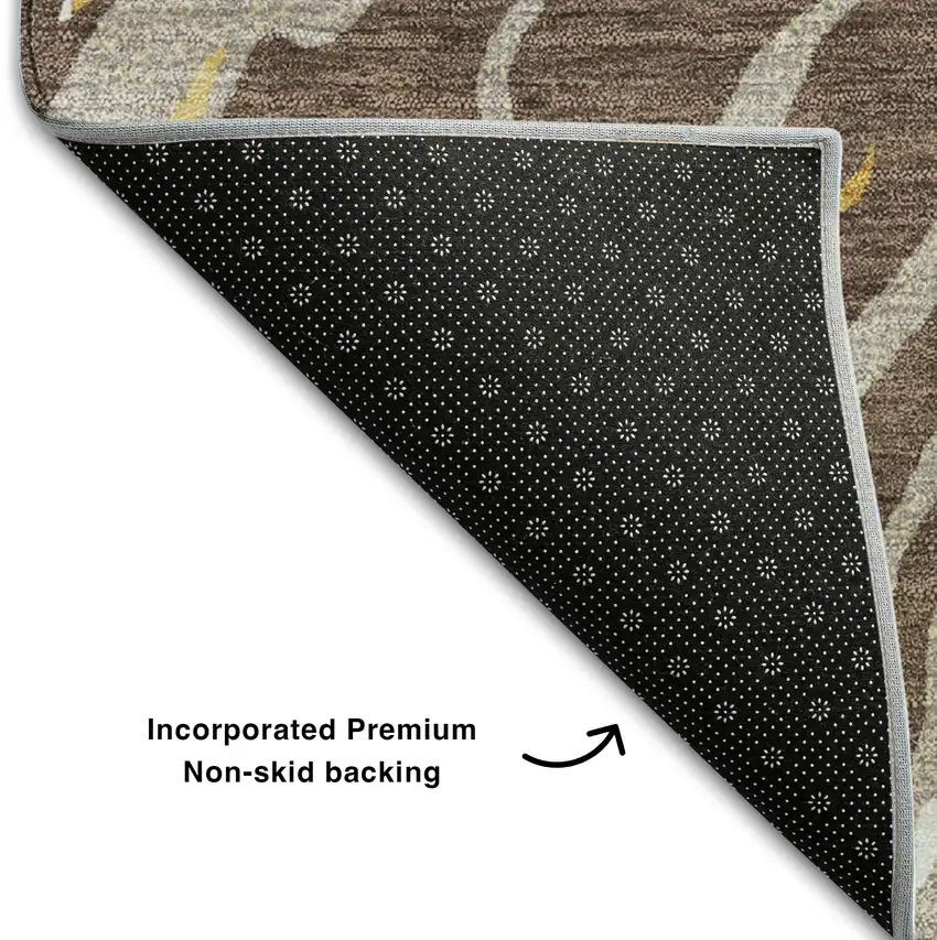 Brown Ivory And Taupe Abstract Washable Area Rug With UV Protection Photo 6