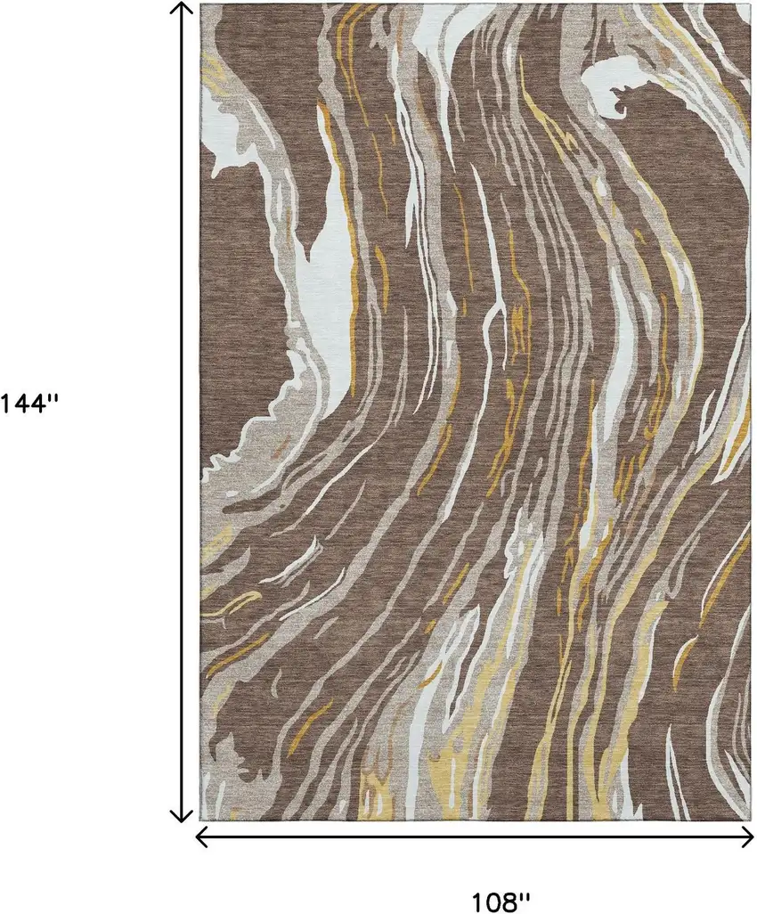 Brown Ivory And Taupe Abstract Washable Area Rug With UV Protection Photo 9
