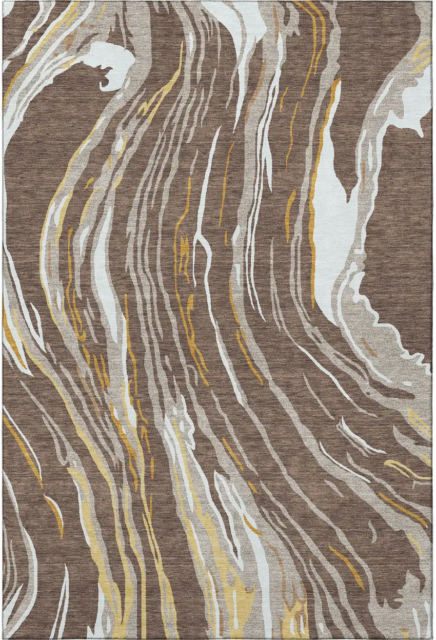 Brown Ivory And Taupe Abstract Washable Area Rug With UV Protection Photo 2