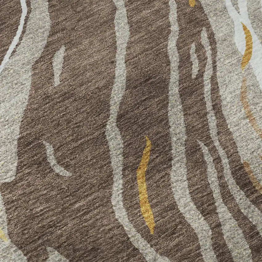 Brown Ivory And Taupe Abstract Washable Area Rug With UV Protection Photo 8