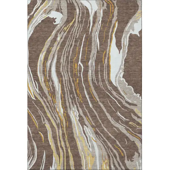 Brown Ivory And Taupe Abstract Washable Area Rug With UV Protection Photo 3