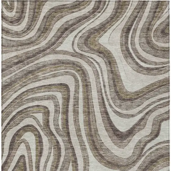Brown Ivory And Taupe Abstract Washable Indoor Outdoor Area Rug Photo 4