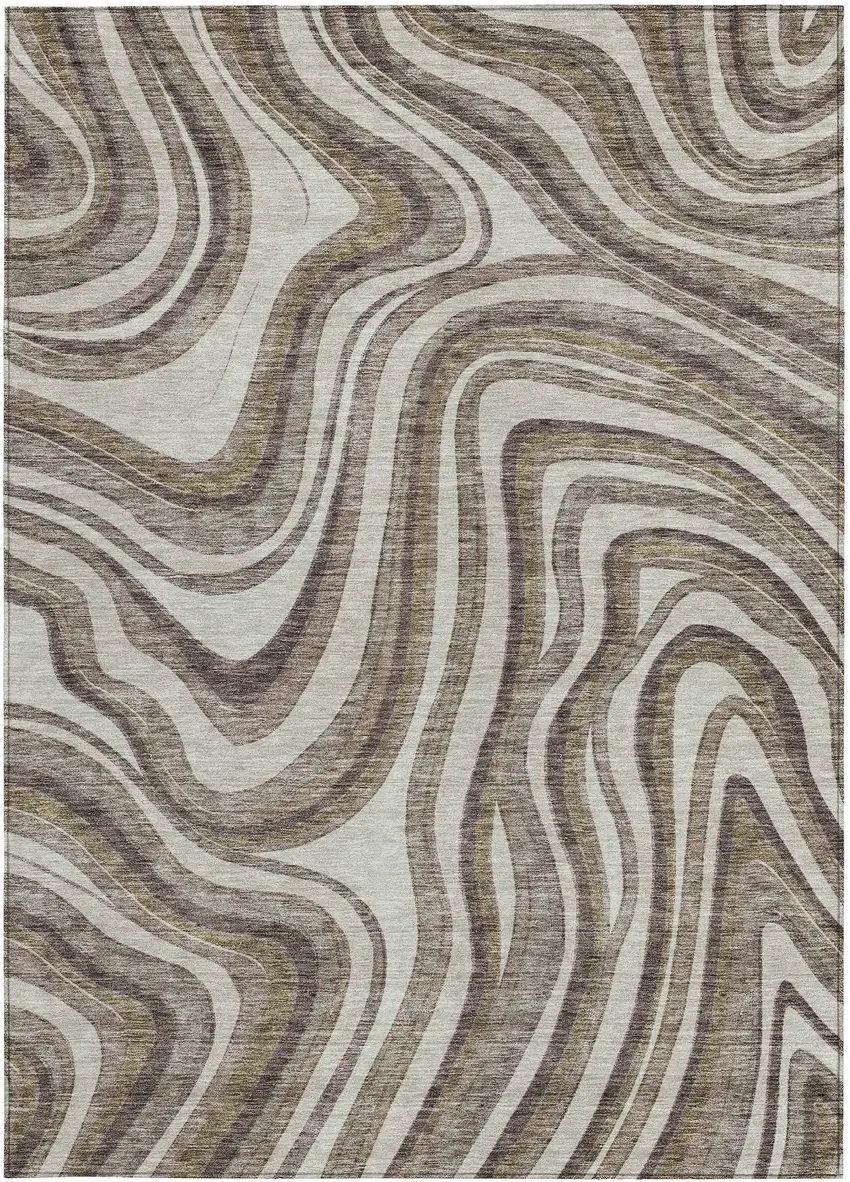 Brown Ivory And Taupe Abstract Washable Indoor Outdoor Area Rug Photo 5