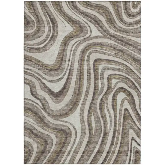 Brown Ivory And Taupe Abstract Washable Indoor Outdoor Area Rug Photo 5