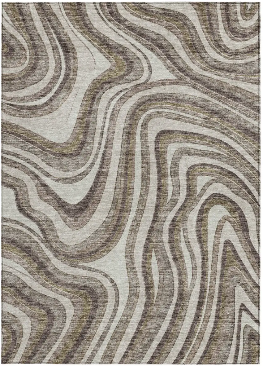 Brown Ivory And Taupe Abstract Washable Indoor Outdoor Area Rug Photo 5