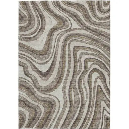 Brown Ivory And Taupe Abstract Washable Indoor Outdoor Area Rug Photo 5