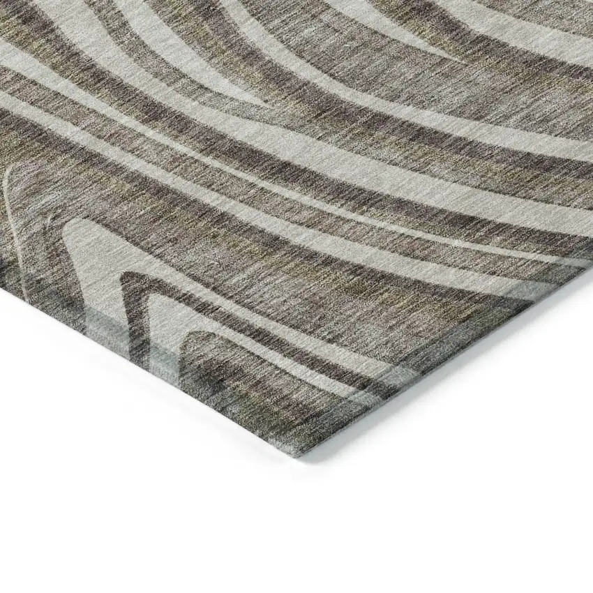 Brown Ivory And Taupe Abstract Washable Indoor Outdoor Area Rug Photo 3